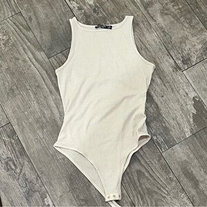 Nasty Gal Cream Bodysuit High Neck One Piece